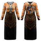 Custom Wests Tigers Couples Matching Long Sleeve Bodycon Dress and Hawaiian Shirt TigerWarrior Polynesia Islander Rugby Mascot