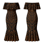 Custom Wests Tigers Couples Matching Mermaid Dress and Long Sleeve Button Shirt TigerWarrior Polynesia Islander Rugby Mascot