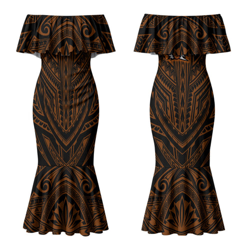Custom Wests Tigers Couples Matching Mermaid Dress and Long Sleeve Button Shirt TigerWarrior Polynesia Islander Rugby Mascot