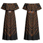 Custom Wests Tigers Couples Matching Off Shoulder Maxi Dress and Hawaiian Shirt TigerWarrior Polynesia Islander Rugby Mascot