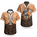 Custom Wests Tigers Couples Matching Off Shoulder Short Dress and Hawaiian Shirt TigerWarrior Polynesia Islander Rugby Mascot