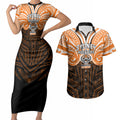 Custom Wests Tigers Couples Matching Short Sleeve Bodycon Dress and Hawaiian Shirt TigerWarrior Polynesia Islander Rugby Mascot