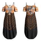 Custom Wests Tigers Couples Matching Summer Maxi Dress and Hawaiian Shirt TigerWarrior Polynesia Islander Rugby Mascot