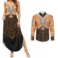 Custom Wests Tigers Couples Matching Summer Maxi Dress and Long Sleeve Button Shirt TigerWarrior Polynesia Islander Rugby Mascot