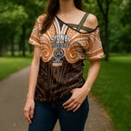 Custom Wests Tigers Cross Shoulder Shirt TigerWarrior Polynesia Islander Rugby Mascot