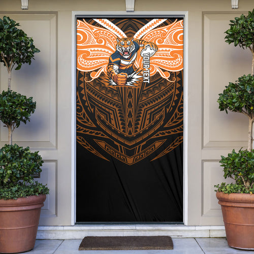 Custom Wests Tigers Door Cover TigerWarrior Polynesia Islander Rugby Mascot