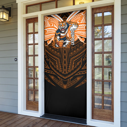Custom Wests Tigers Door Cover TigerWarrior Polynesia Islander Rugby Mascot
