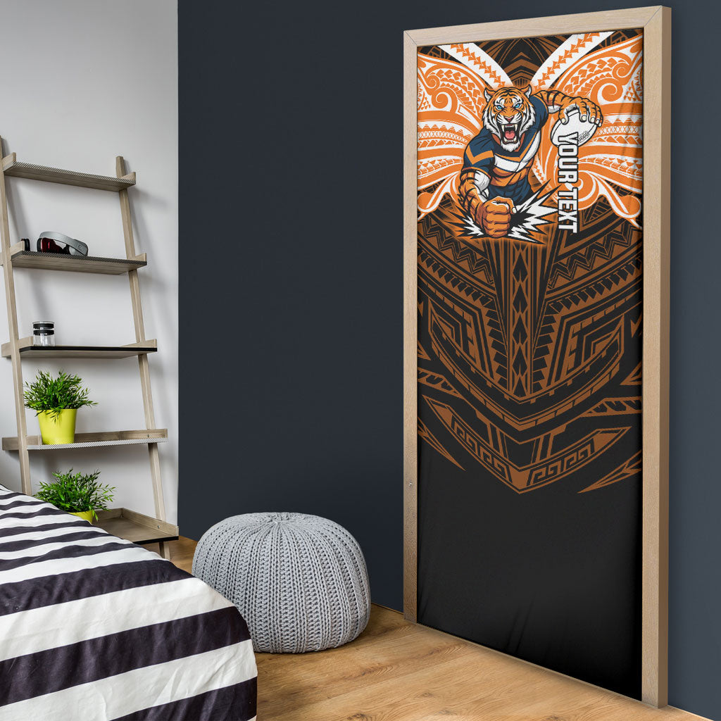 Custom Wests Tigers Door Cover TigerWarrior Polynesia Islander Rugby Mascot