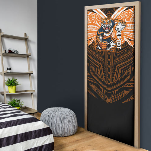 Custom Wests Tigers Door Cover TigerWarrior Polynesia Islander Rugby Mascot