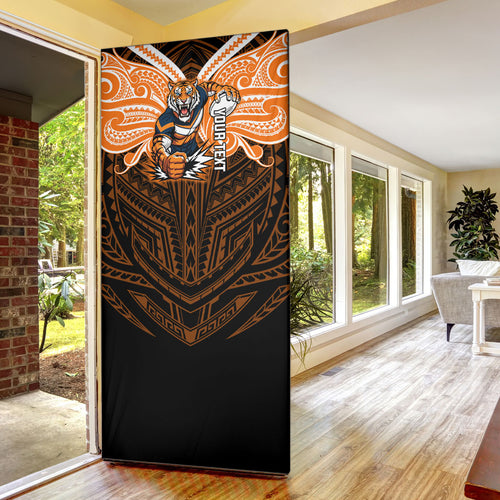 Custom Wests Tigers Door Cover TigerWarrior Polynesia Islander Rugby Mascot
