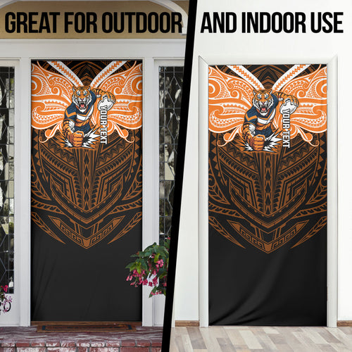 Custom Wests Tigers Door Cover TigerWarrior Polynesia Islander Rugby Mascot
