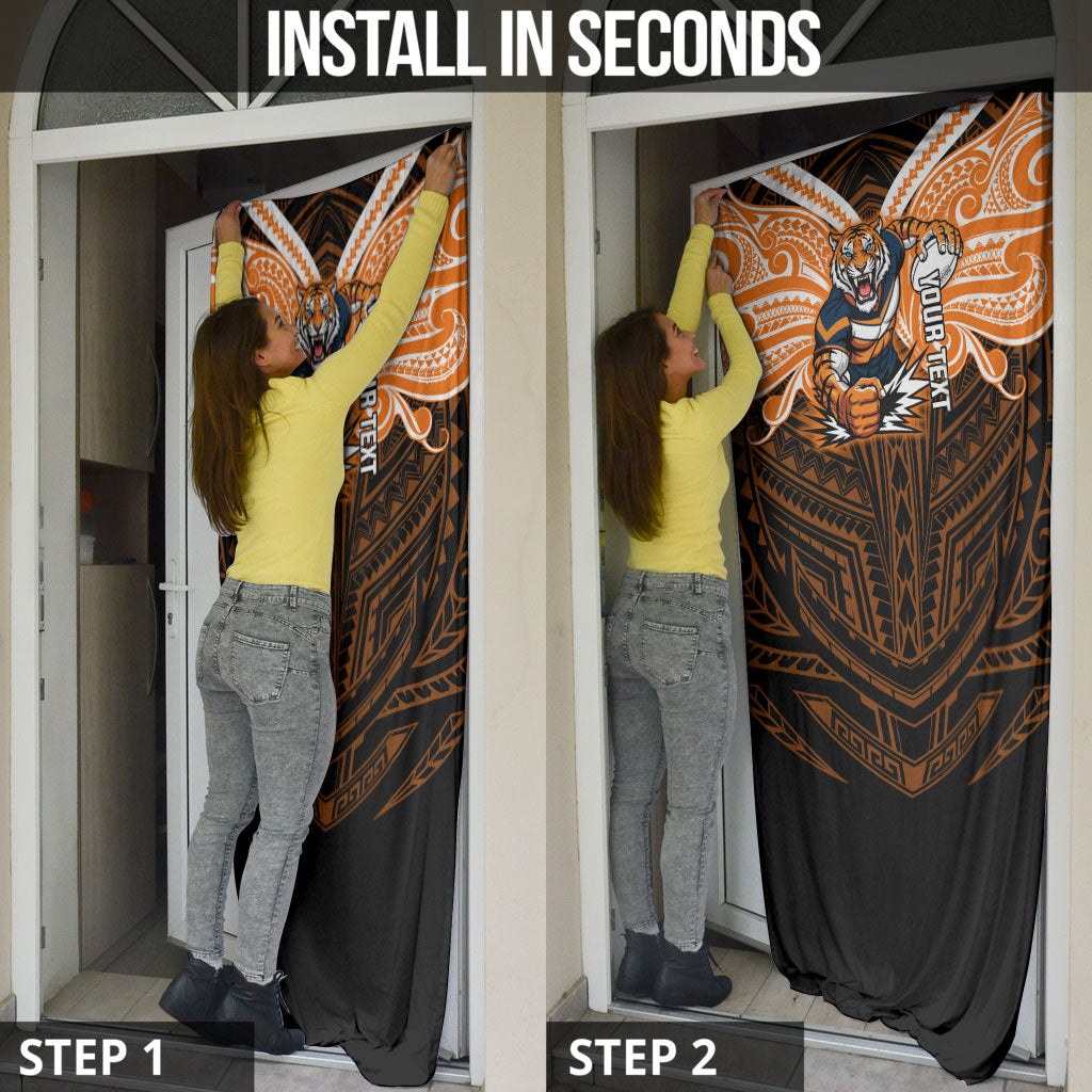Custom Wests Tigers Door Cover TigerWarrior Polynesia Islander Rugby Mascot