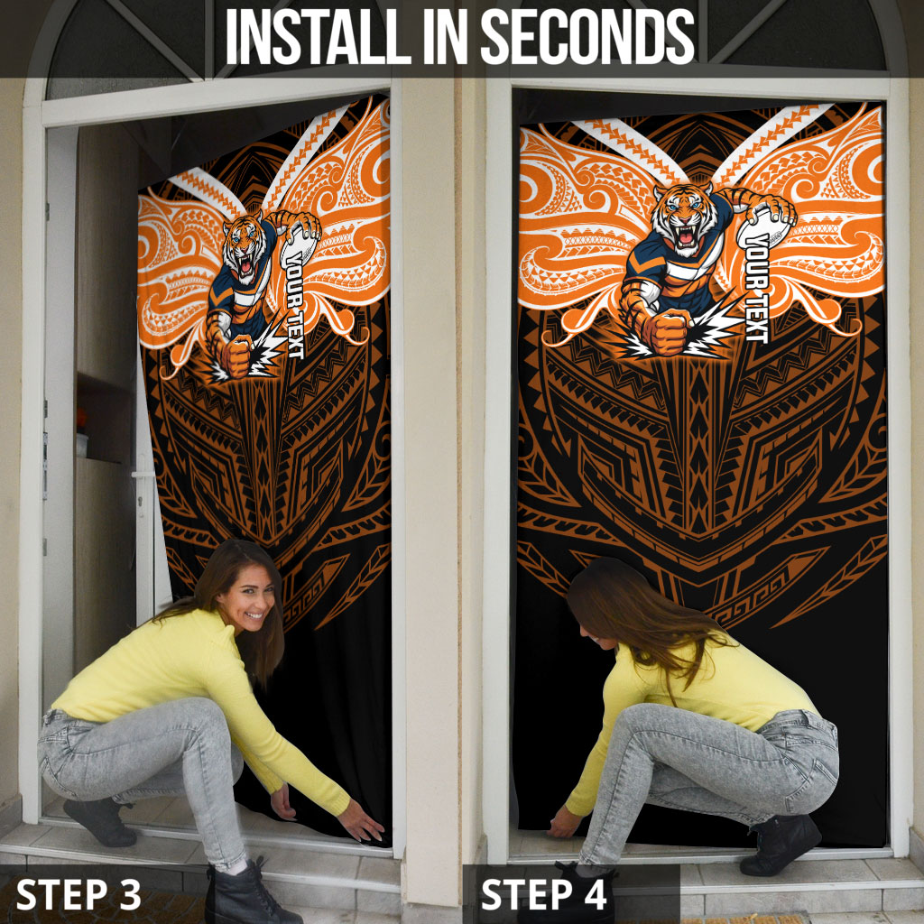 Custom Wests Tigers Door Cover TigerWarrior Polynesia Islander Rugby Mascot