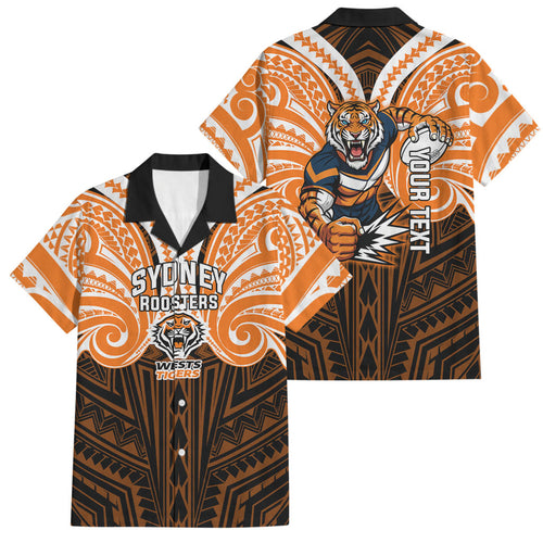 Custom Wests Tigers Family Matching Mermaid Dress and Hawaiian Shirt TigerWarrior Polynesia Islander Rugby Mascot