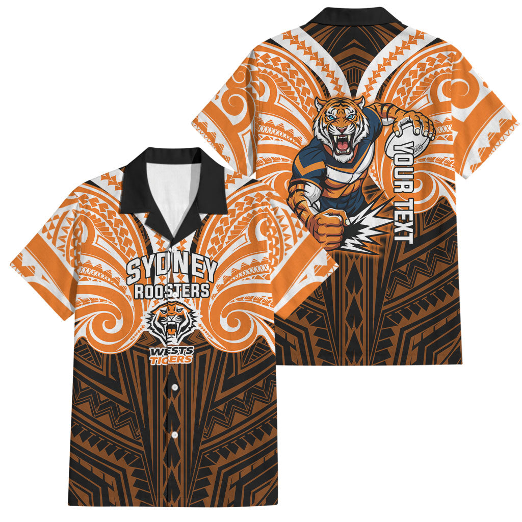 Custom Wests Tigers Family Matching Off Shoulder Maxi Dress and Hawaiian Shirt TigerWarrior Polynesia Islander Rugby Mascot