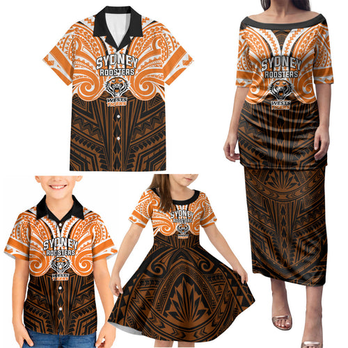 Custom Wests Tigers Family Matching Puletasi and Hawaiian Shirt TigerWarrior Polynesia Islander Rugby Mascot