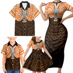 Custom Wests Tigers Family Matching Short Sleeve Bodycon Dress and Hawaiian Shirt TigerWarrior Polynesia Islander Rugby Mascot
