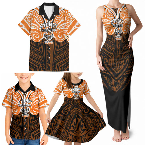 Custom Wests Tigers Family Matching Tank Maxi Dress and Hawaiian Shirt TigerWarrior Polynesia Islander Rugby Mascot