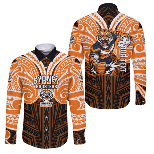 Custom Wests Tigers Family Matching Tank Maxi Dress and Hawaiian Shirt TigerWarrior Polynesia Islander Rugby Mascot