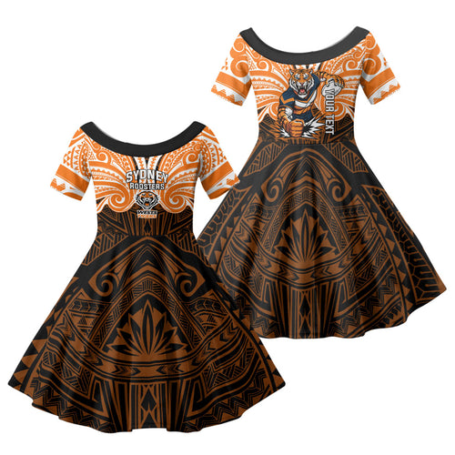 Custom Wests Tigers Family Matching Tank Maxi Dress and Hawaiian Shirt TigerWarrior Polynesia Islander Rugby Mascot