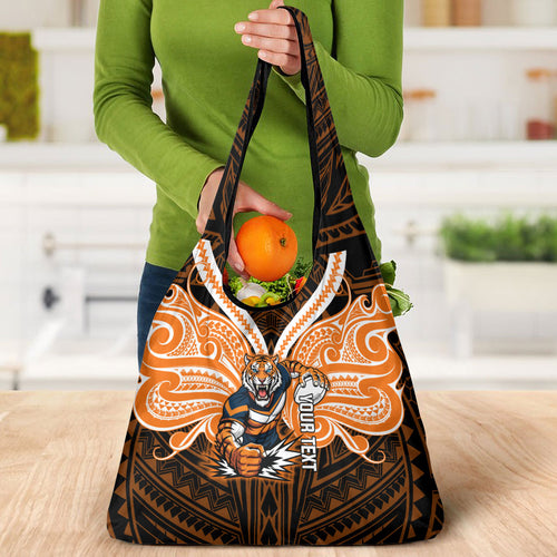 Custom Wests Tigers Grocery Bag TigerWarrior Polynesia Islander Rugby Mascot