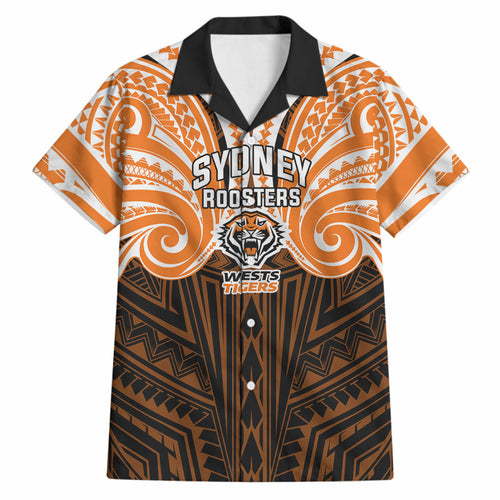 Custom Wests Tigers Hawaiian Shirt TigerWarrior Polynesia Islander Rugby Mascot