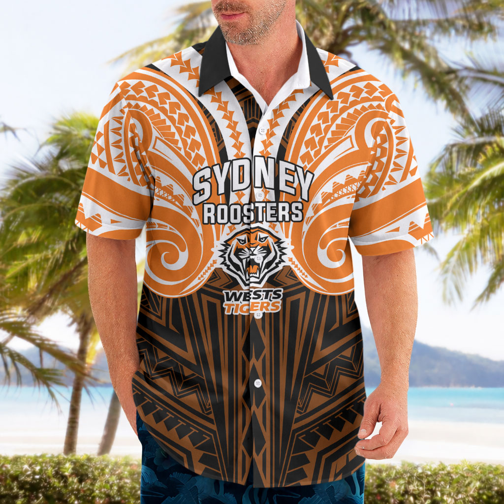 Custom Wests Tigers Hawaiian Shirt TigerWarrior Polynesia Islander Rugby Mascot