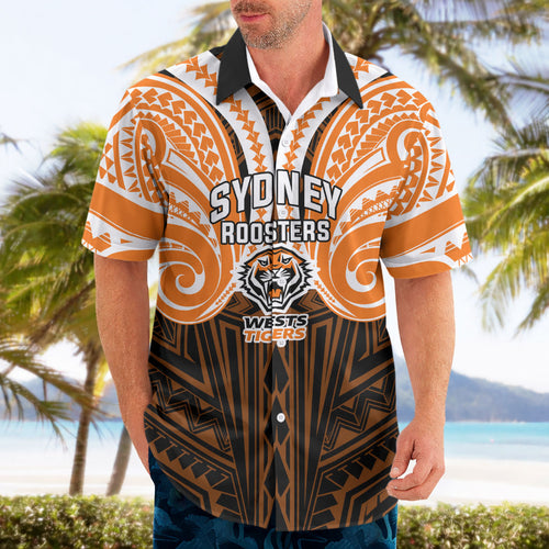 Custom Wests Tigers Hawaiian Shirt TigerWarrior Polynesia Islander Rugby Mascot