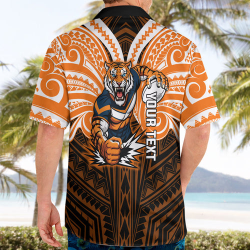 Custom Wests Tigers Hawaiian Shirt TigerWarrior Polynesia Islander Rugby Mascot