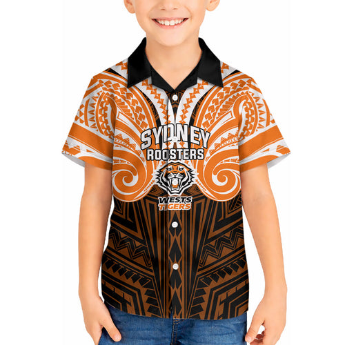 Custom Wests Tigers Hawaiian Shirt TigerWarrior Polynesia Islander Rugby Mascot