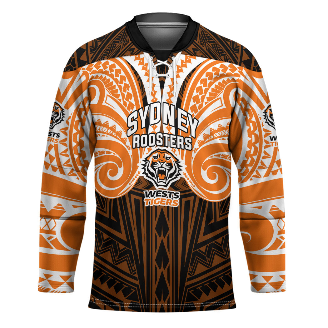 Custom Wests Tigers Hockey Jersey TigerWarrior Polynesia Islander Rugby Mascot