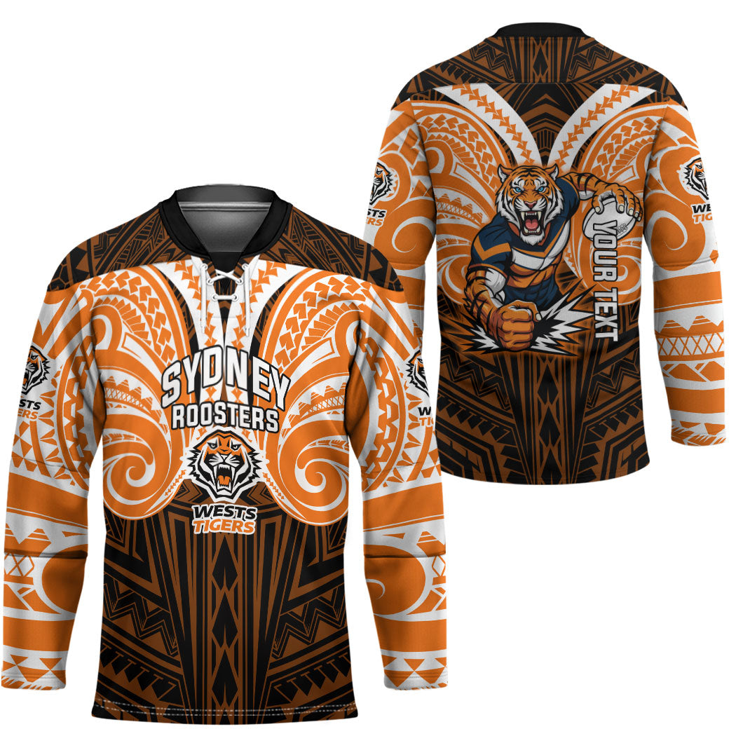 Custom Wests Tigers Hockey Jersey TigerWarrior Polynesia Islander Rugby Mascot