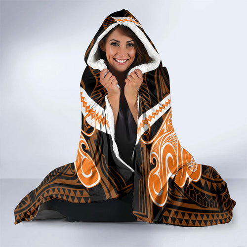 Custom Wests Tigers Hooded Blanket TigerWarrior Polynesia Islander Rugby Mascot