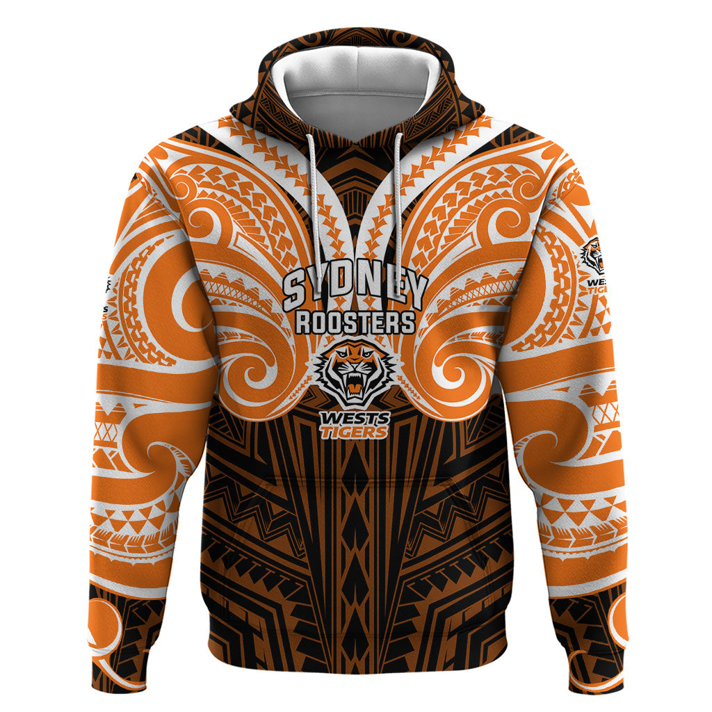 Custom Wests Tigers Hoodie TigerWarrior Polynesia Islander Rugby Mascot
