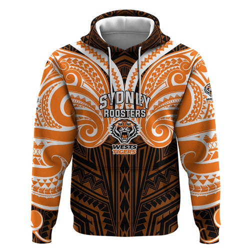Custom Wests Tigers Hoodie TigerWarrior Polynesia Islander Rugby Mascot