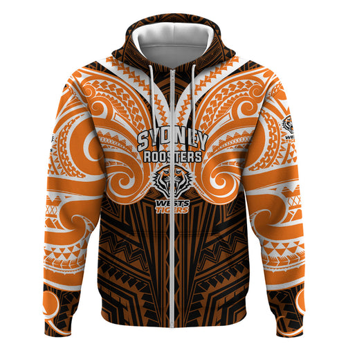 Custom Wests Tigers Hoodie TigerWarrior Polynesia Islander Rugby Mascot