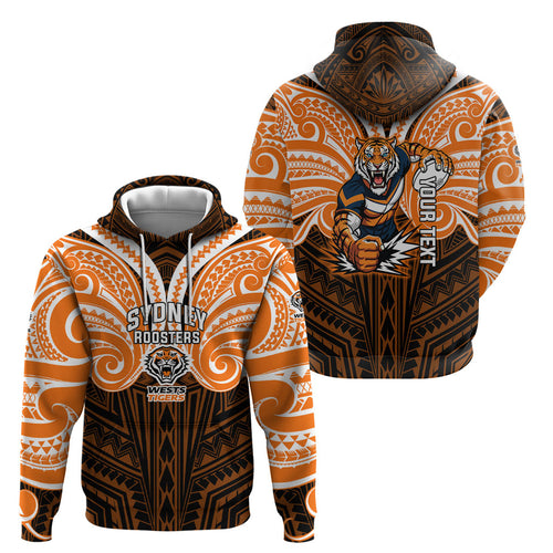 Custom Wests Tigers Hoodie TigerWarrior Polynesia Islander Rugby Mascot