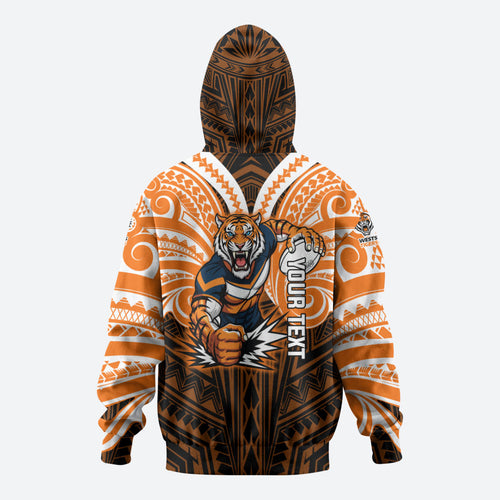 Custom Wests Tigers Hoodie TigerWarrior Polynesia Islander Rugby Mascot