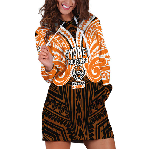 Custom Wests Tigers Hoodie Dress TigerWarrior Polynesia Islander Rugby Mascot