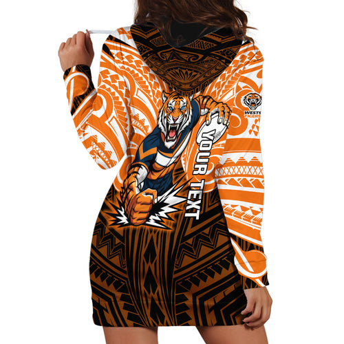 Custom Wests Tigers Hoodie Dress TigerWarrior Polynesia Islander Rugby Mascot