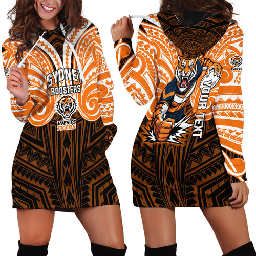 Custom Wests Tigers Hoodie Dress TigerWarrior Polynesia Islander Rugby Mascot