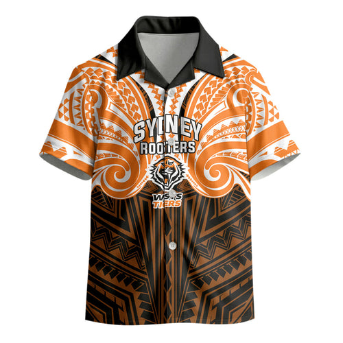 Custom Wests Tigers Kid Hawaiian Shirt TigerWarrior Polynesia Islander Rugby Mascot