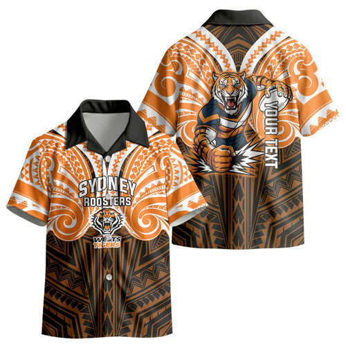 Custom Wests Tigers Kid Hawaiian Shirt TigerWarrior Polynesia Islander Rugby Mascot