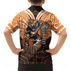 Custom Wests Tigers Kid Hawaiian Shirt TigerWarrior Polynesia Islander Rugby Mascot