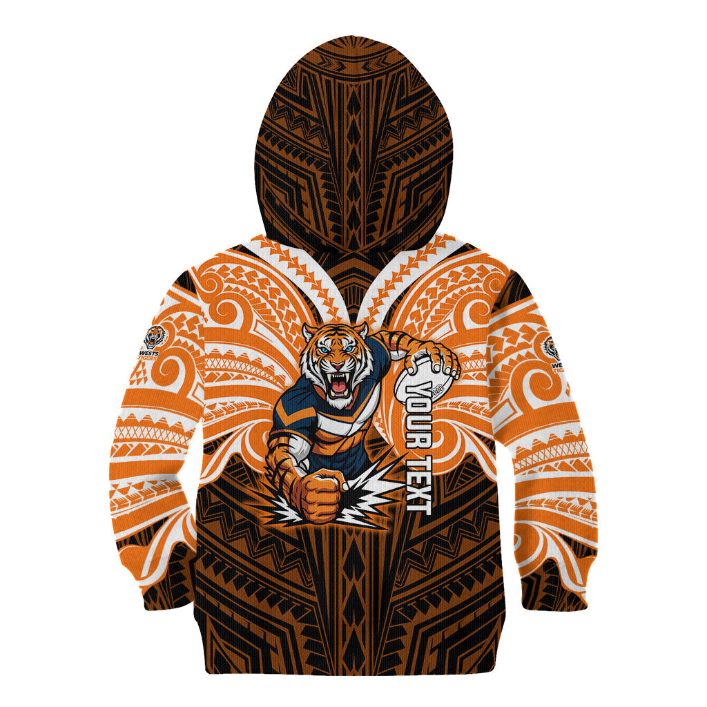 Custom Wests Tigers Kid Hoodie TigerWarrior Polynesia Islander Rugby Mascot