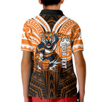 Custom Wests Tigers Kid Polo Shirt TigerWarrior Polynesia Islander Rugby Mascot
