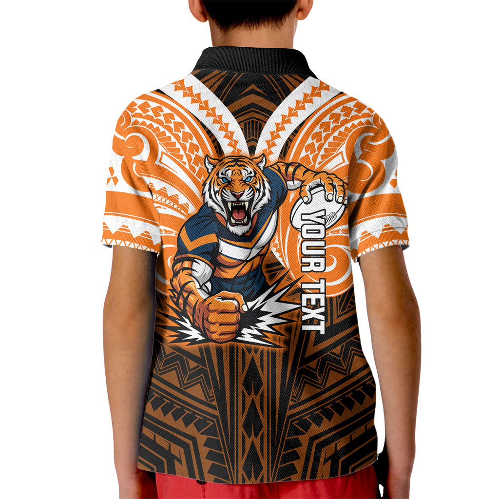 Custom Wests Tigers Kid Polo Shirt TigerWarrior Polynesia Islander Rugby Mascot