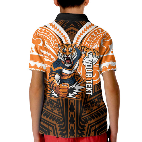 Custom Wests Tigers Kid Polo Shirt TigerWarrior Polynesia Islander Rugby Mascot