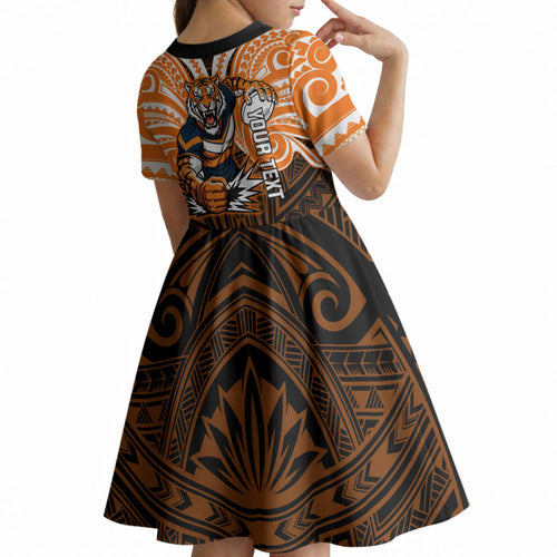 Custom Wests Tigers Kid Short Sleeve Dress TigerWarrior Polynesia Islander Rugby Mascot