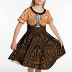 Custom Wests Tigers Kid Short Sleeve Dress TigerWarrior Polynesia Islander Rugby Mascot